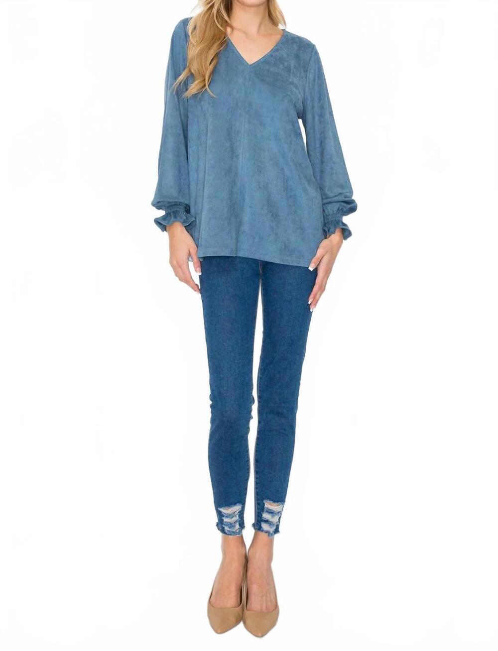 NEW JOH abigail suede top in dusty blue